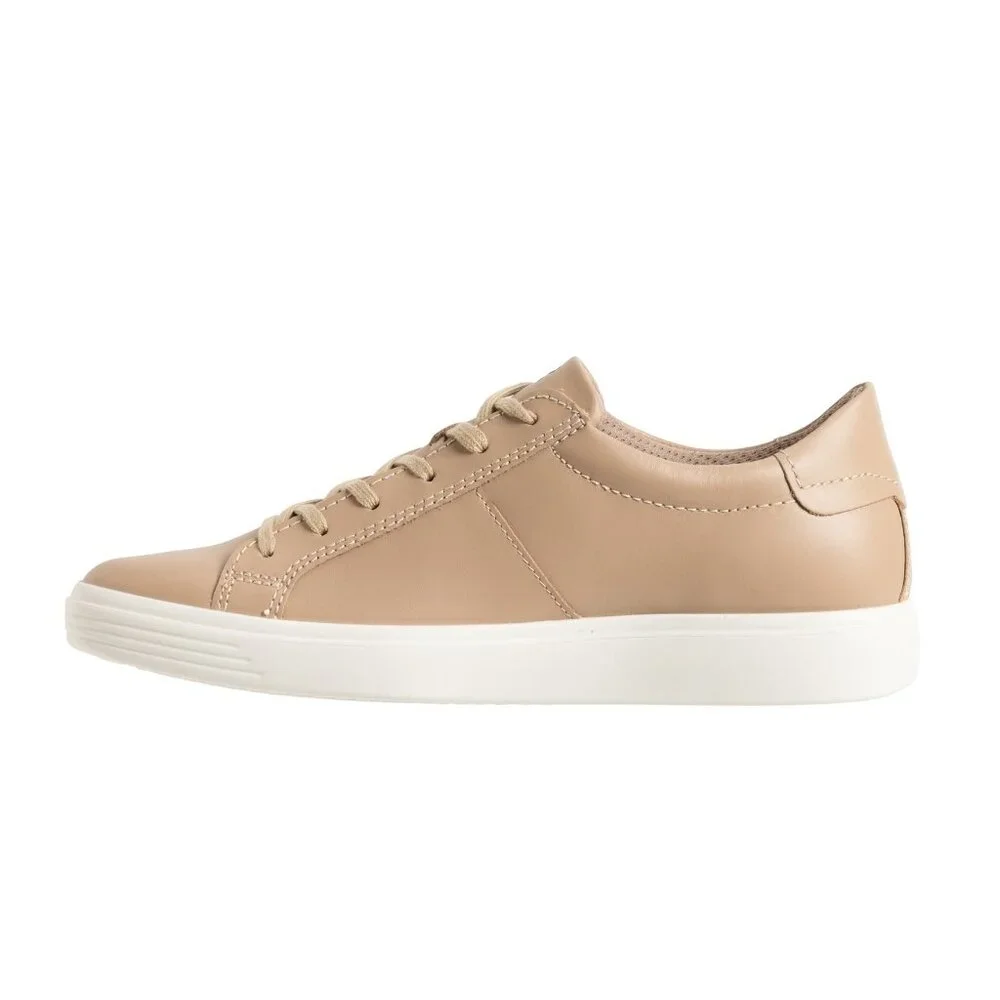 Ecco Womens Beige Soft Classic Leather Lace Up Oxford Casual Sneaker Shoes $160